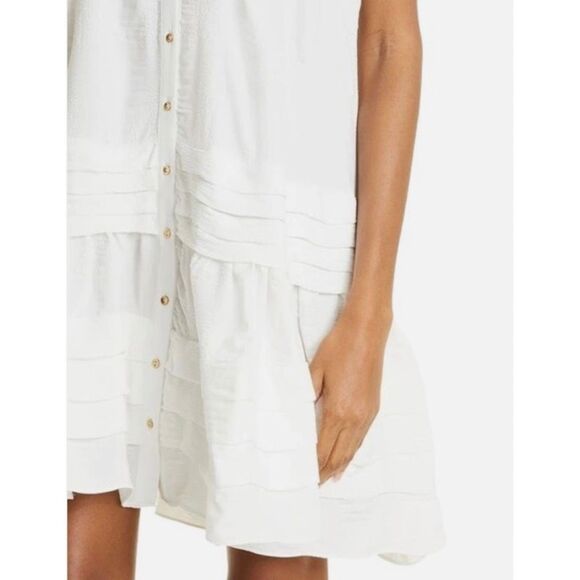 NWT Ramy Brook Yucca Button Through Trapeze Dress Medium White Ivory Seersucker - Picture 2 of 9